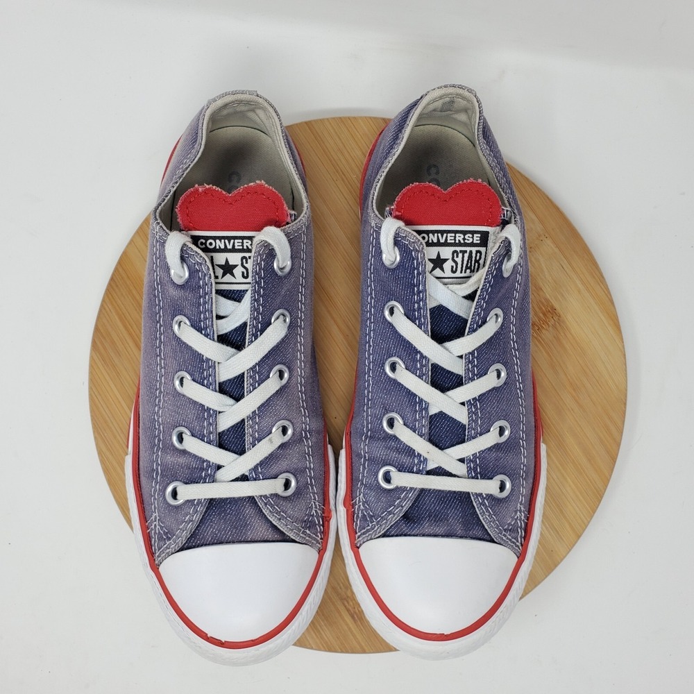 Converse All Star Kids 3 Shoes Denim Love Blue Hearts Sneakers Youth Girls Boys